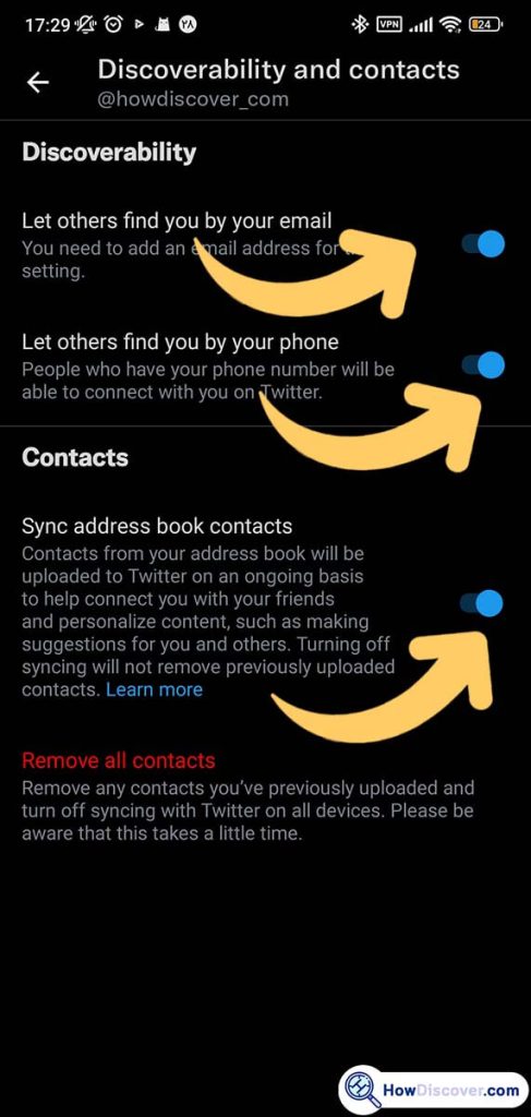 Find contacts on Twitter for Android